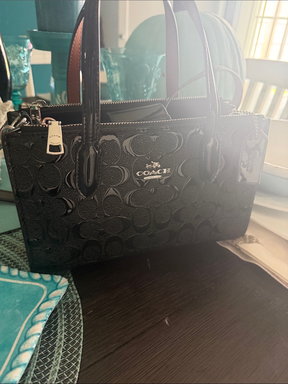 Coach Black Patent Signature Satchel